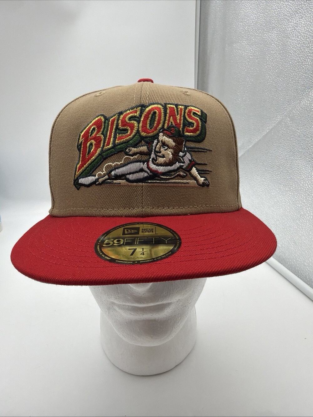 New Era Buffalo Bisons MiLB Khaki Red Sliding 59FIFTY Fitted Hat Two Tone 7 1/4